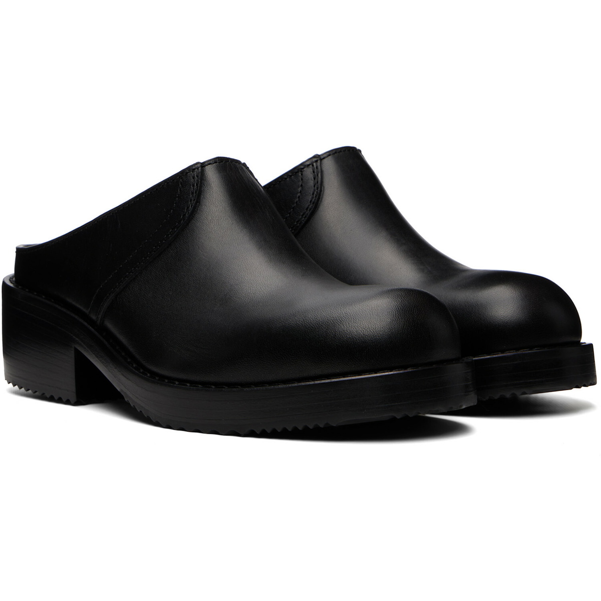 Dries Van Noten Black Leather Workwear Mule Loafers