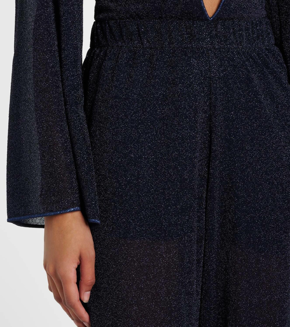 Oséree Lumière Plumage feather-trimmed lamé pants Oseree