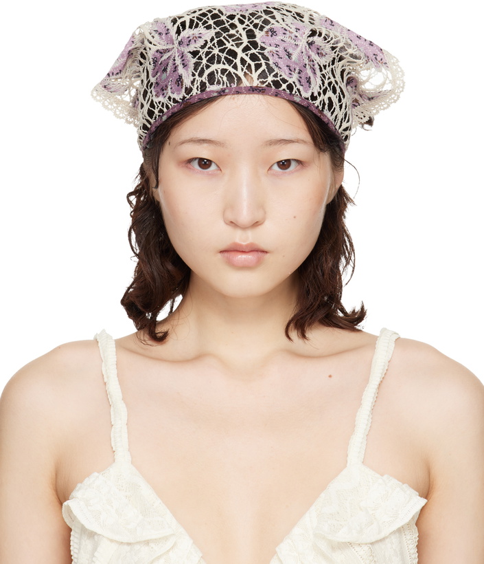 Photo: Anna Sui Purple & Off-White Medallion Floral Lace Headscarf