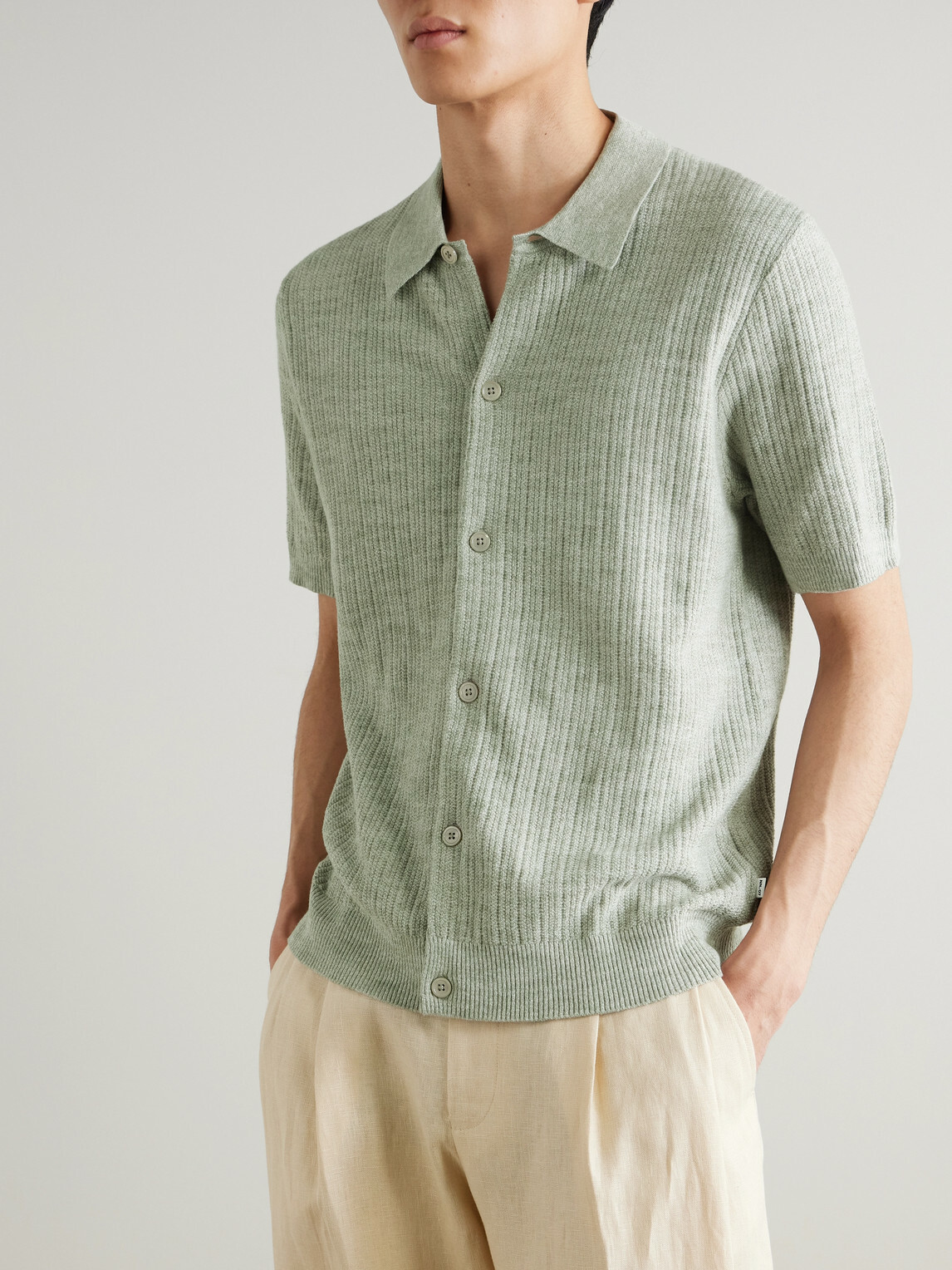 NN07 - Nolan 6695 Textured-Knit Organic Cotton Shirt - Green