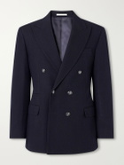 Brunello Cucinelli - Double-Breasted Wool And Cotton-Blend Herringbone Suit Jacket - Blue