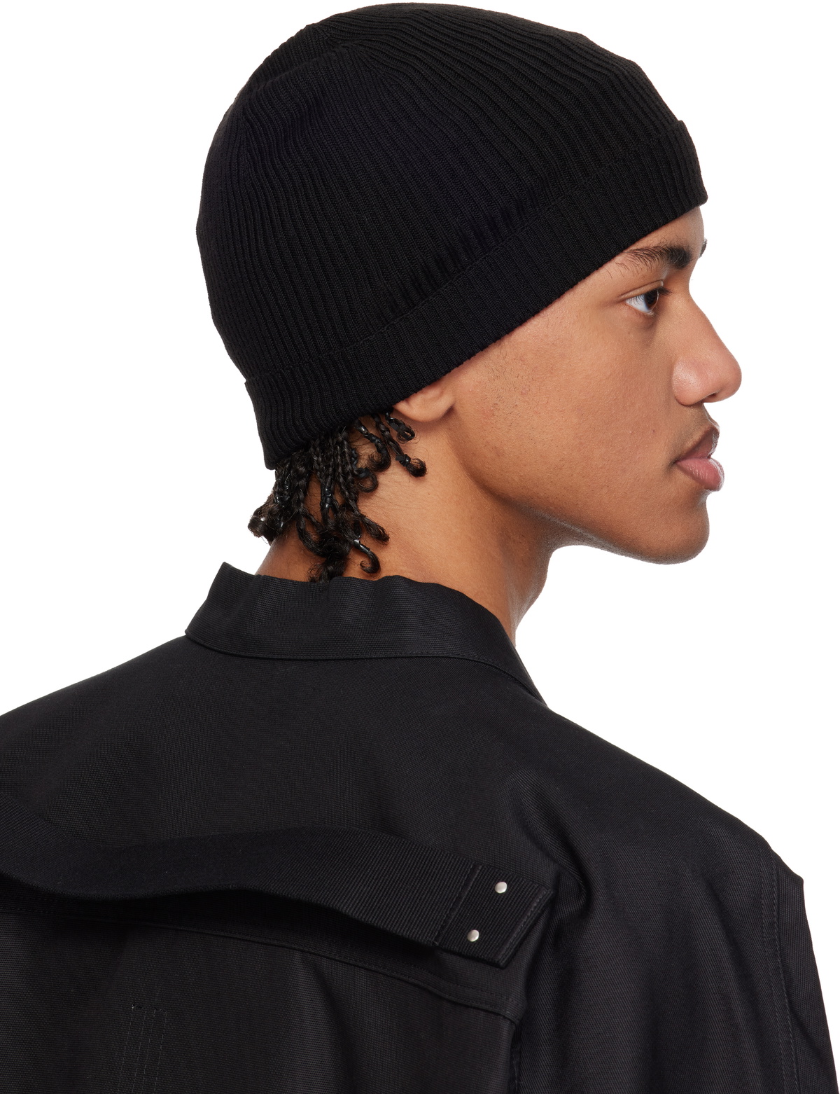 Rick Owens Black Temple Ribbed Beanie