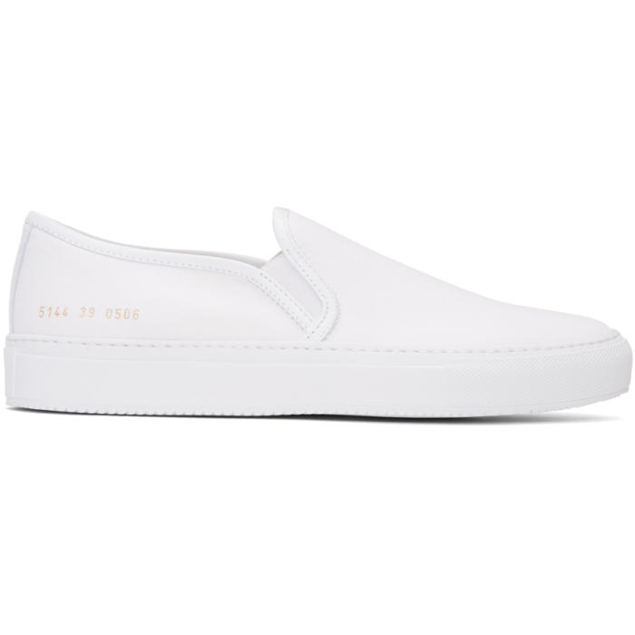 Photo: Common Projects White Canvas Tournament Slip-On Sneakers