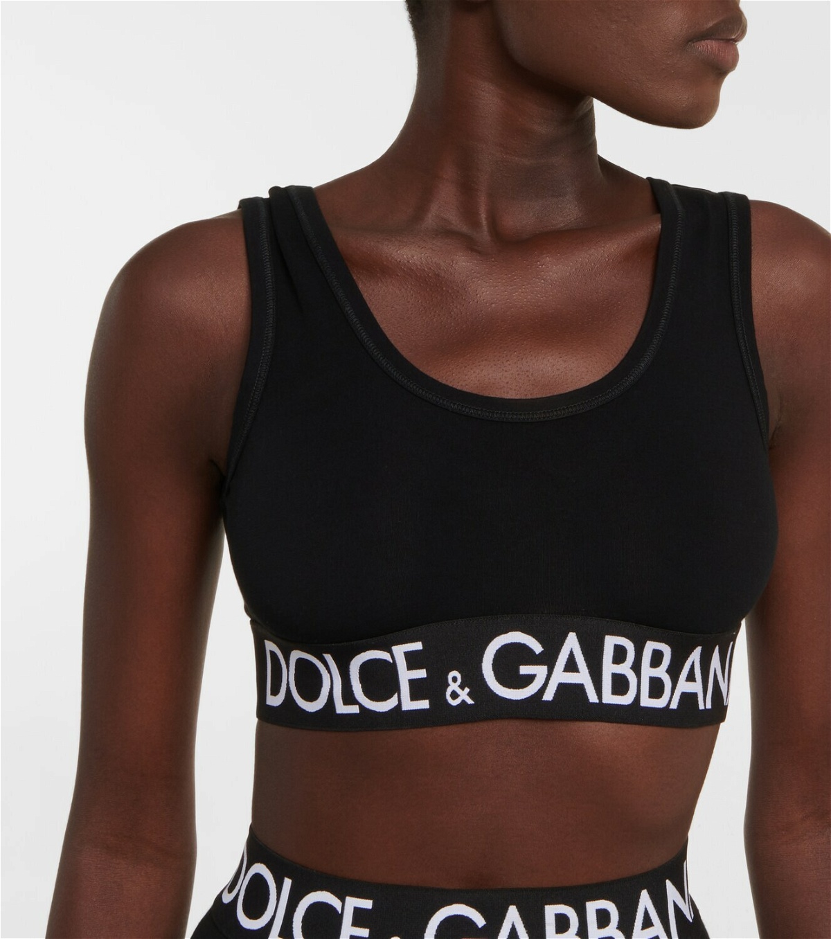Dolce & Gabbana logo stretch-cotton sports bra - black