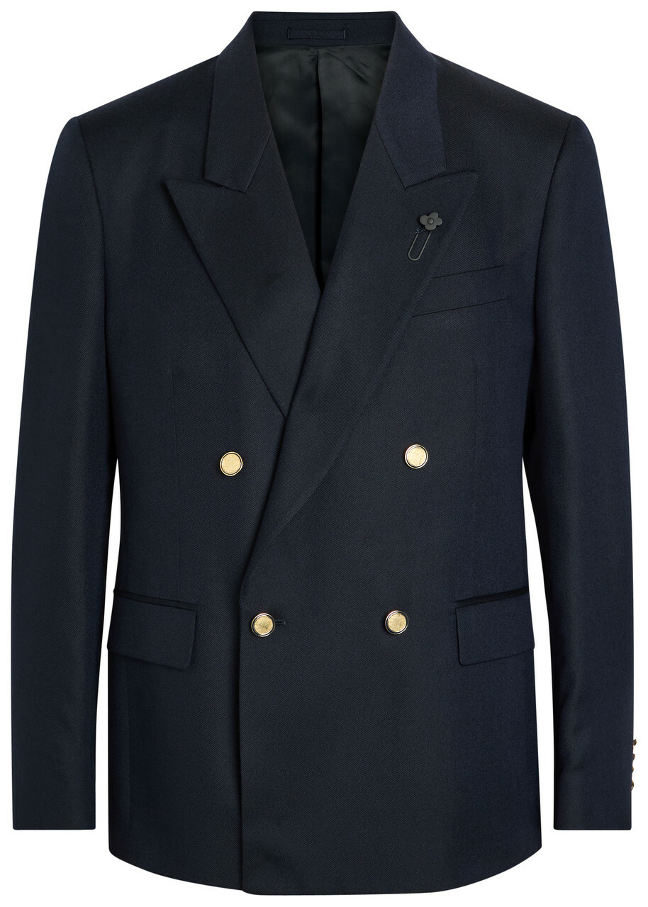 Lardini Double-breasted Cashmere and Wool-blend Blazer Navy
