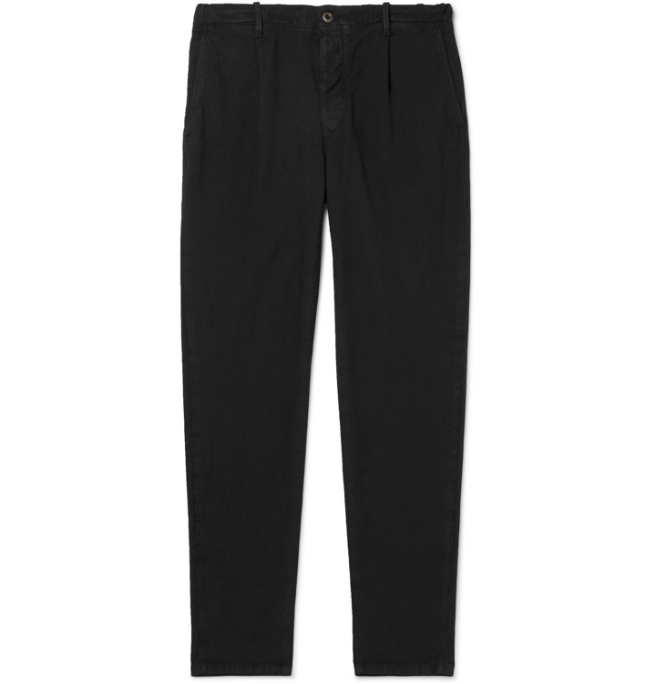 Photo: Incotex - Slim-Fit Pleated Stretch-Cotton Twill Drawstring Trousers - Black