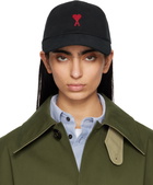 AMI Paris Black Cotton Ami de Coeur Embroidery Cap