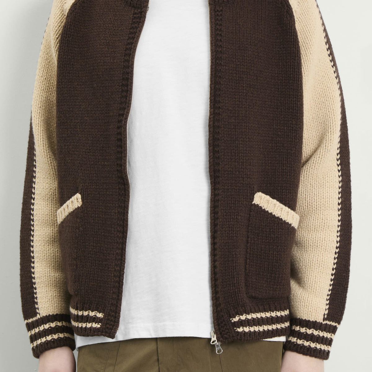 FrizmWORKS Men's Wool Varsity Zip Cardigan in Brown