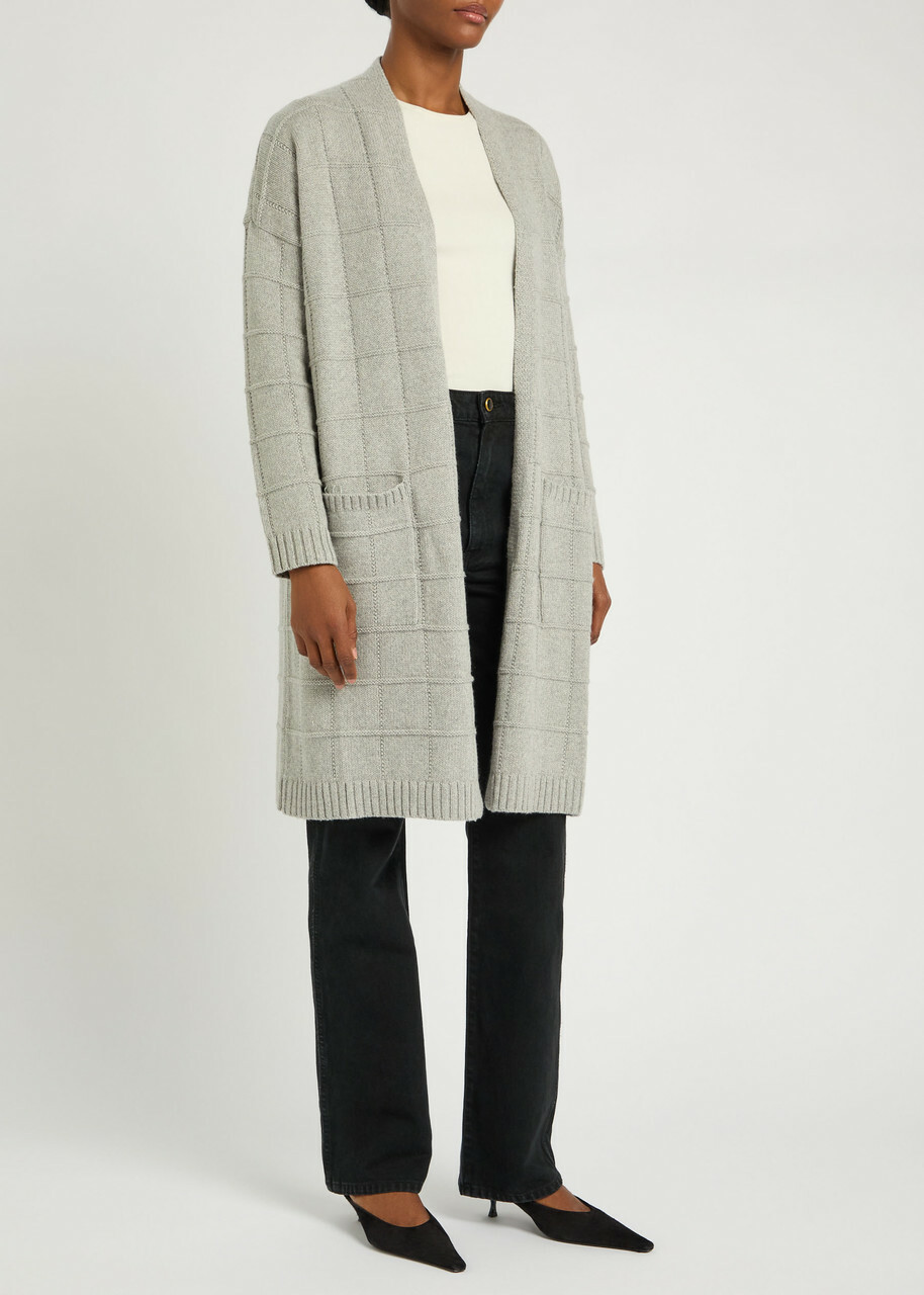 Eileen Fisher Checked Cotton and Cashmere-blend Cardigan Light Grey
