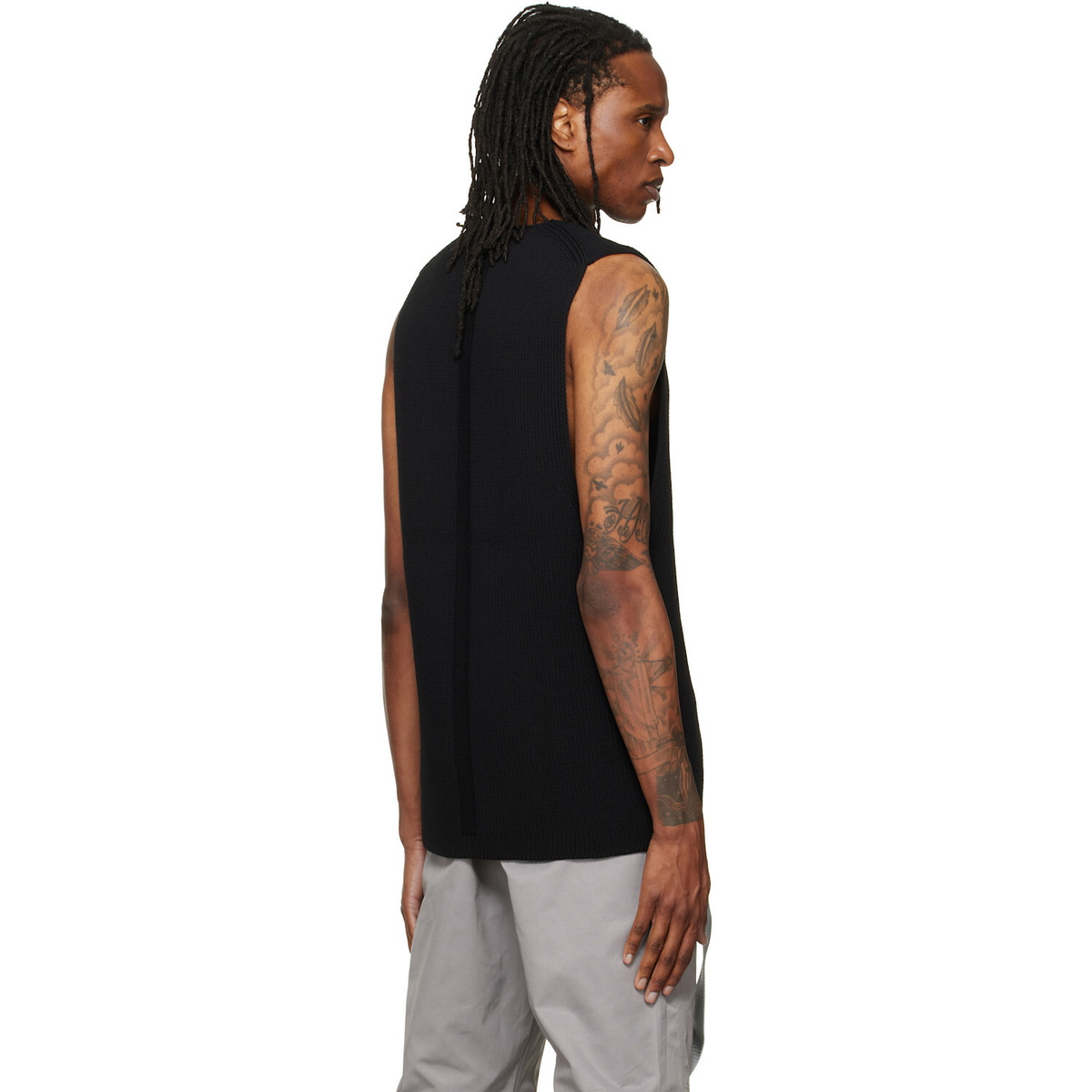 Rick Owens Black Tower Knit V Tank Top