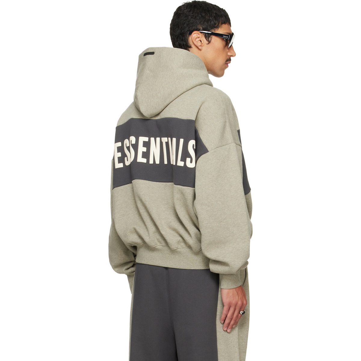 Fear of God ESSENTIALS Gray Cropped Relaxed Paneled Hoodie