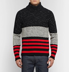 Burberry - Intarsia Striped Wool-Blend Rollneck Sweater - Men - Black