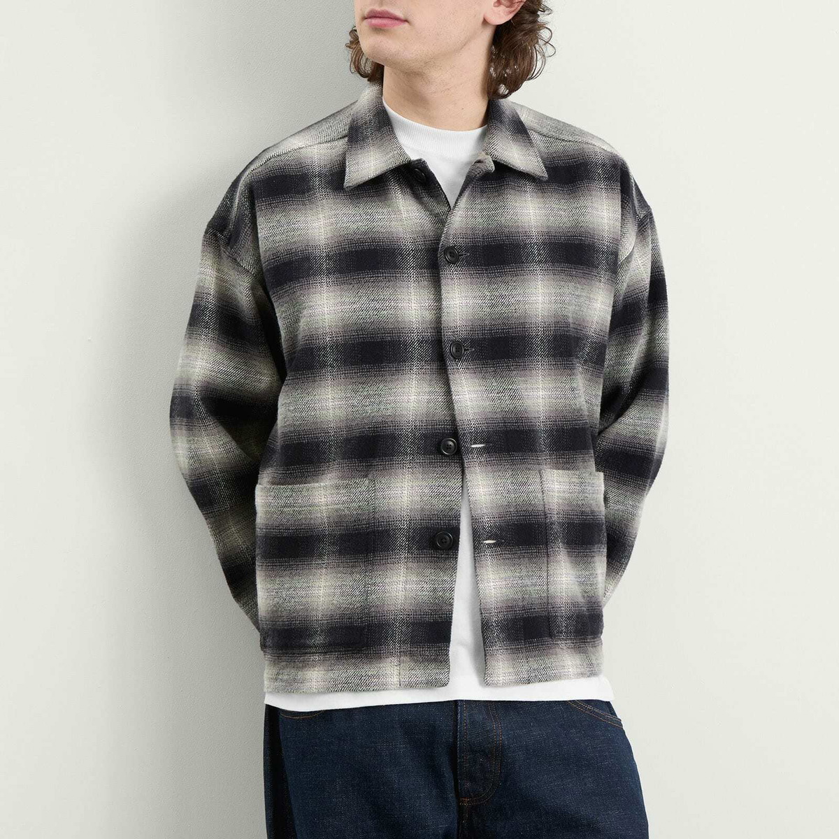 YMC Men's PJ Check Flannel Overshirt in Black/Olive