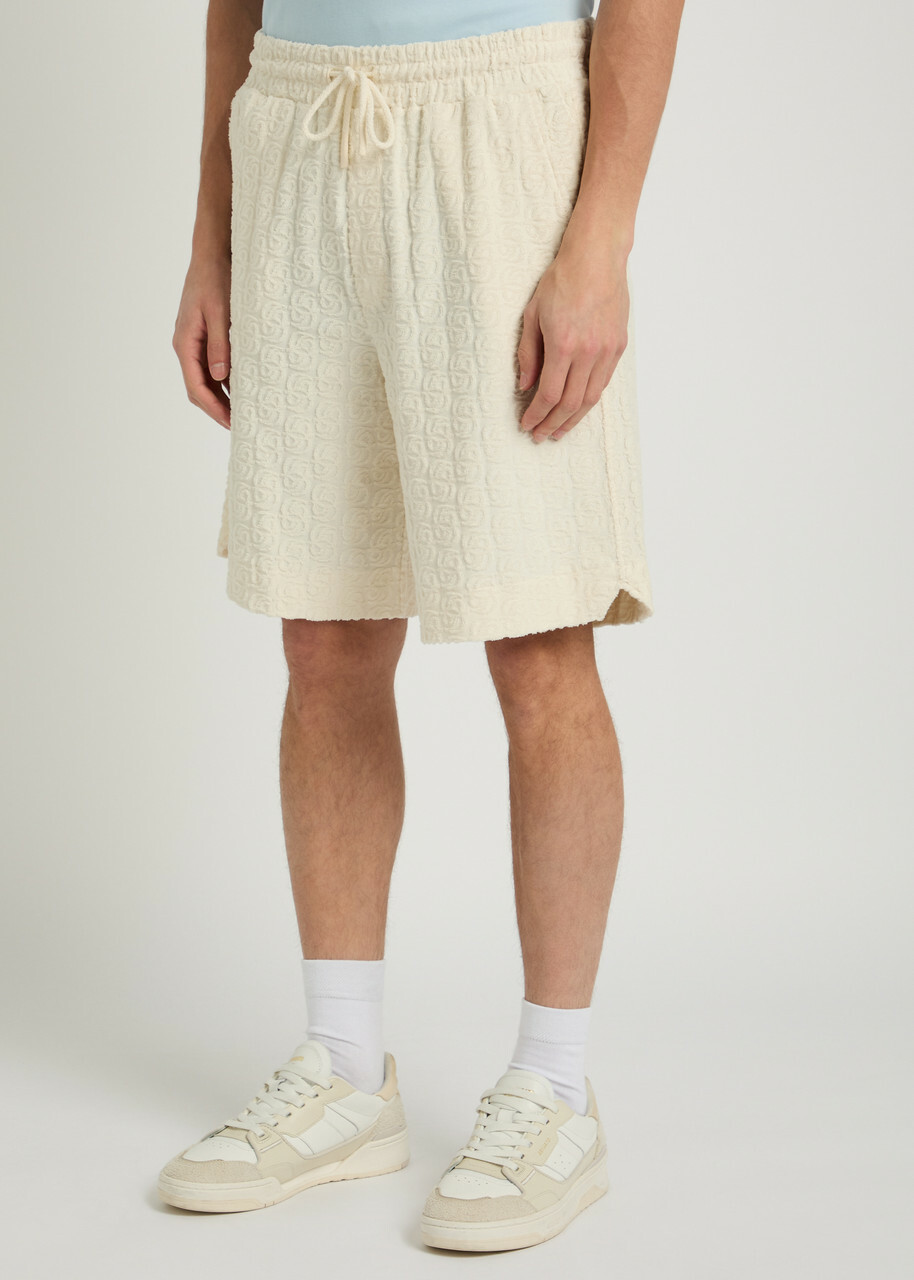 DRÔLE DE Monsieur Monogramme Terry Cotton Shorts Off White