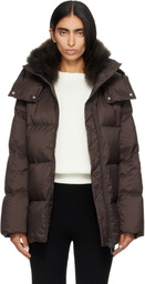 Yves Salomon Brown Waterproof Technical Lambswool Trim A-Line Down Jacket