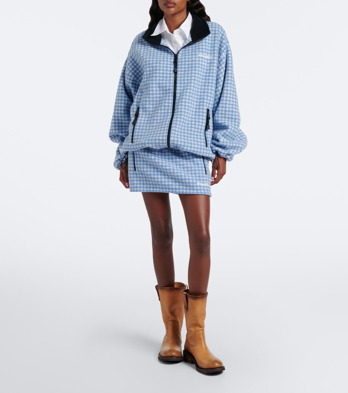 Miu Miu Gingham fleece jacket