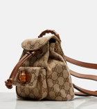Gucci Bamboo Medium leather-trimmed canvas backpack