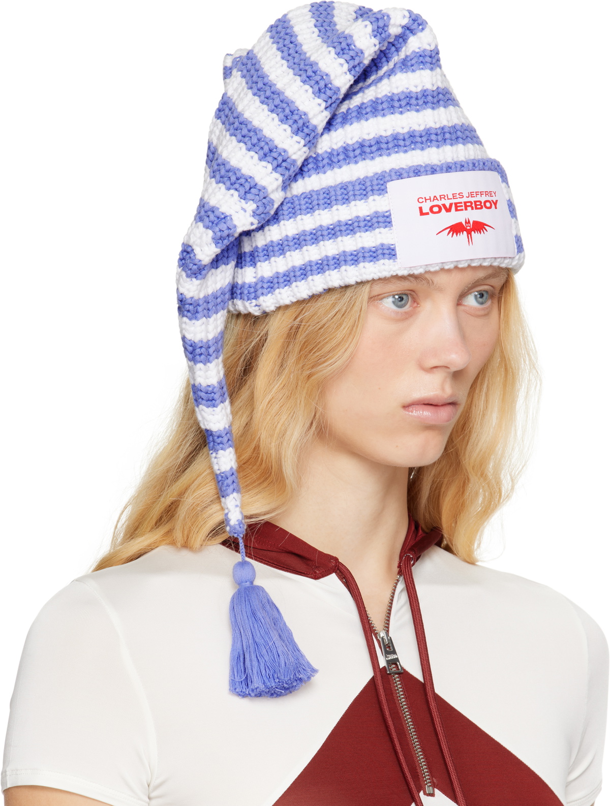 Charles Jeffrey LOVERBOY Blue & White Sloppy Giuseppe Beanie