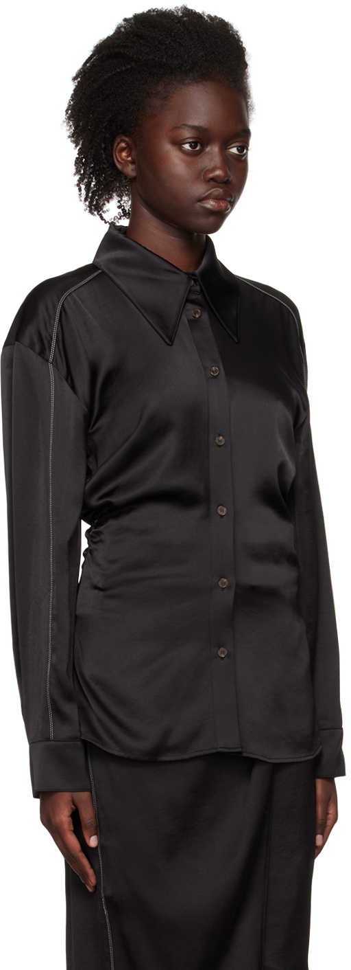 J KOO Black Gathered Shirt