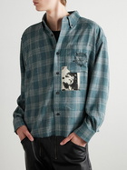 Enfants Riches Déprimés - Button-Down Collar Frayed Appliquéd Printed Wool and Silk-Blend Flannel Shirt - Blue
