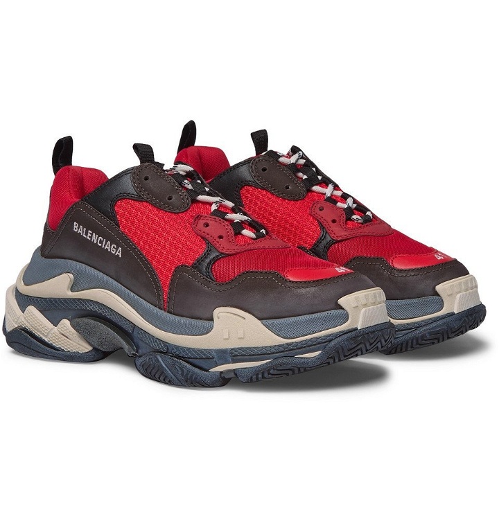 Photo: Balenciaga - Triple S Mesh, Nubuck and Leather Sneakers - Men - Red