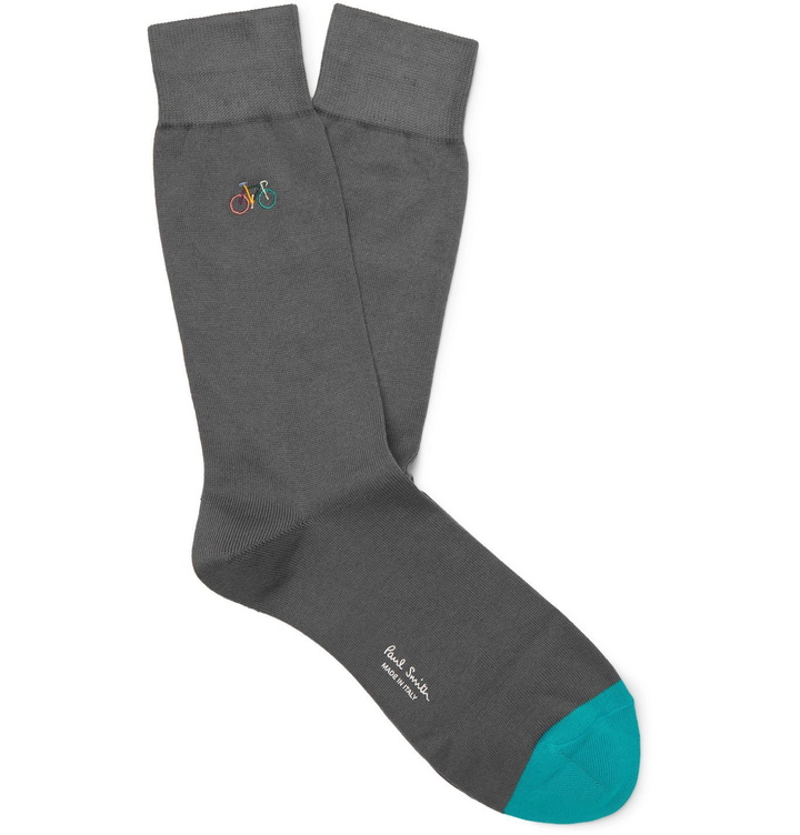 Photo: Paul Smith - Embroidered Cotton-Blend Socks - Gray