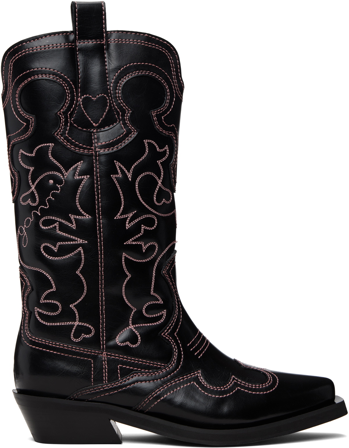 GANNI Black Mid Shaft Embroidered Western Boots