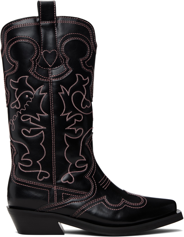 Photo: GANNI Black Mid Shaft Embroidered Western Boots
