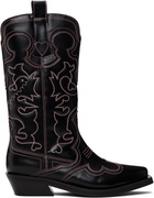 GANNI Black Mid Shaft Embroidered Western Boots