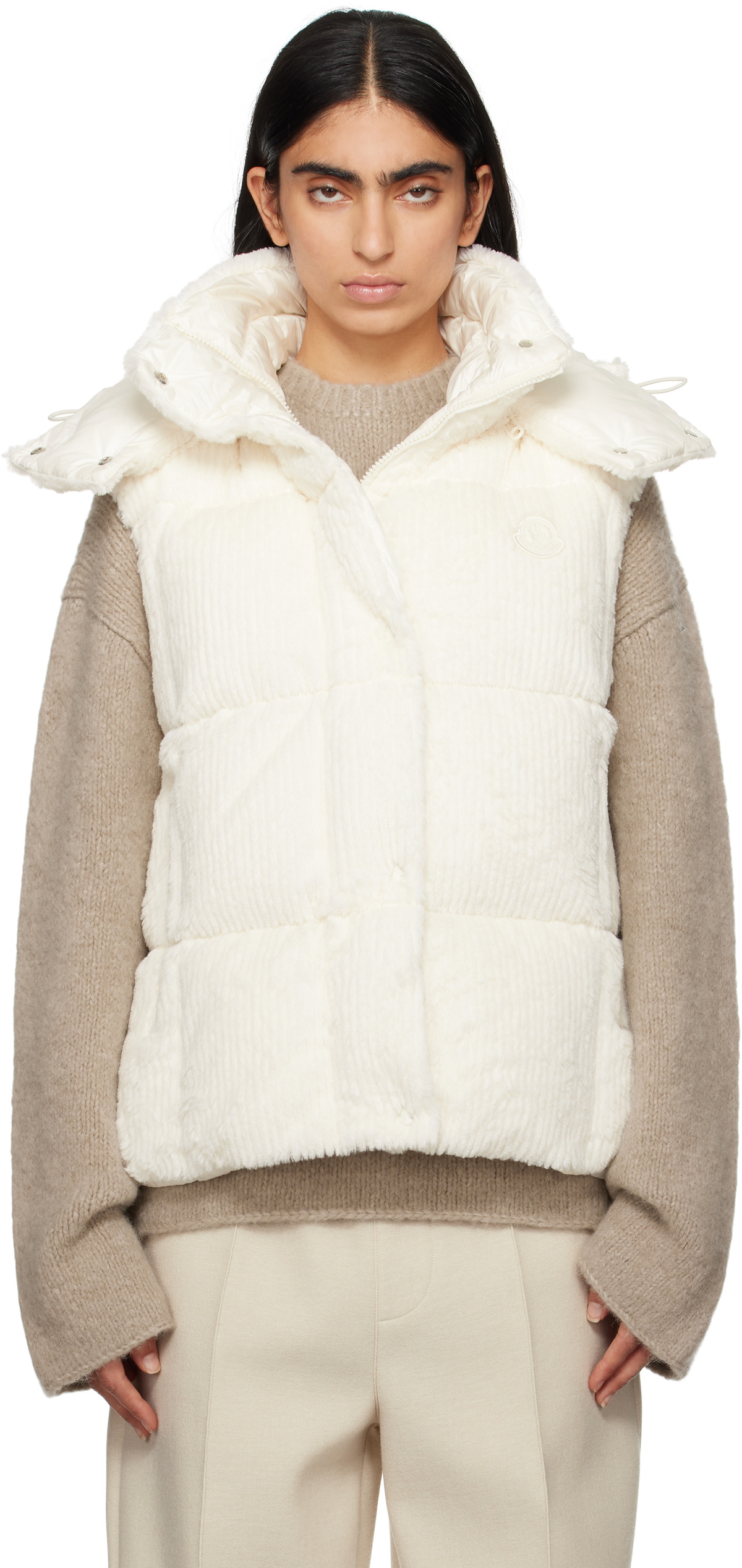 Moncler Off-White Luzule Faux-Fur Down Vest