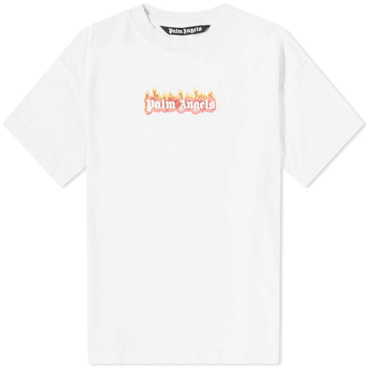 Photo: Palm Angels Men's Burning Logo T-Shirt in Off White/Black