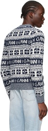 GANNI Navy & White Crewneck Sweater