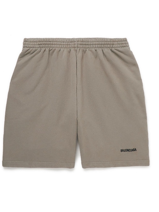 Photo: Balenciaga - Wide-Leg Logo-Embroidered Cotton-Jersey Shorts - Brown