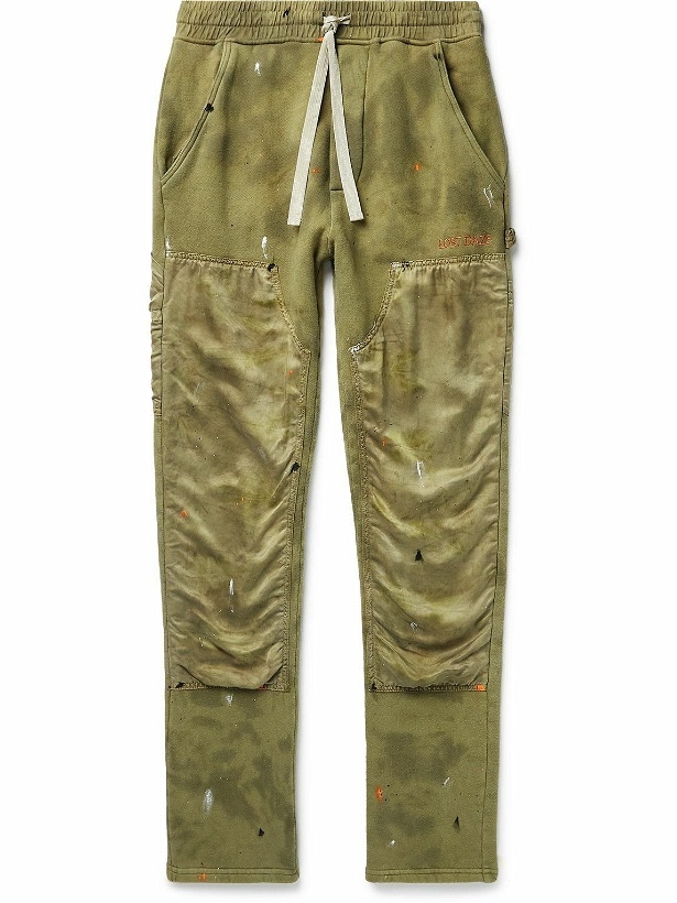 Photo: Lost Daze - Slim-Fit Paint-Splattered Cotton-Jersey and Twill Sweatpants - Green