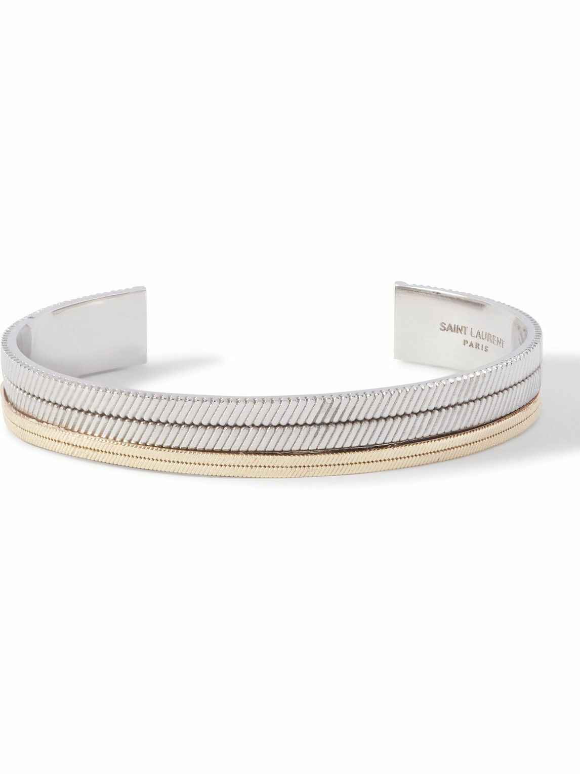 Saint Laurent Cassandre YSL Monogram Gold Brass Cuff Bracelet