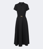 Oscar de la Renta Belted embellished wool-blend midi dress