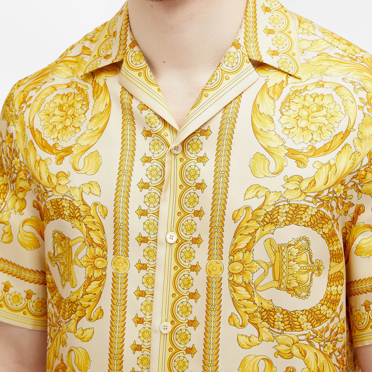 Versace Men's Baroque '92 Silk Vacation Shirt in Champagne Versace