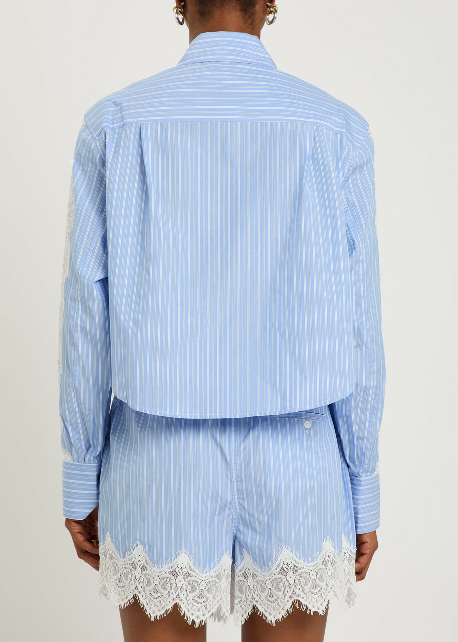 Simkhai Renata Lace-trim Cotton-poplin Shirt Blue