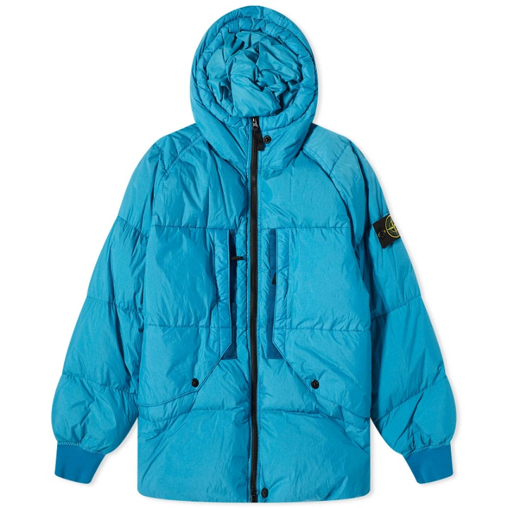 Photo: Stone Island Men's Crinkle Reps Hooded Down Jacket in Turquoise