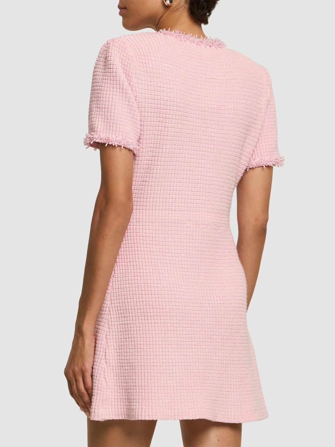 knee length dresses for ladies Self-Portrait Cream Textured Knit Mini Dress – Leigh's of Breton Village main image 1