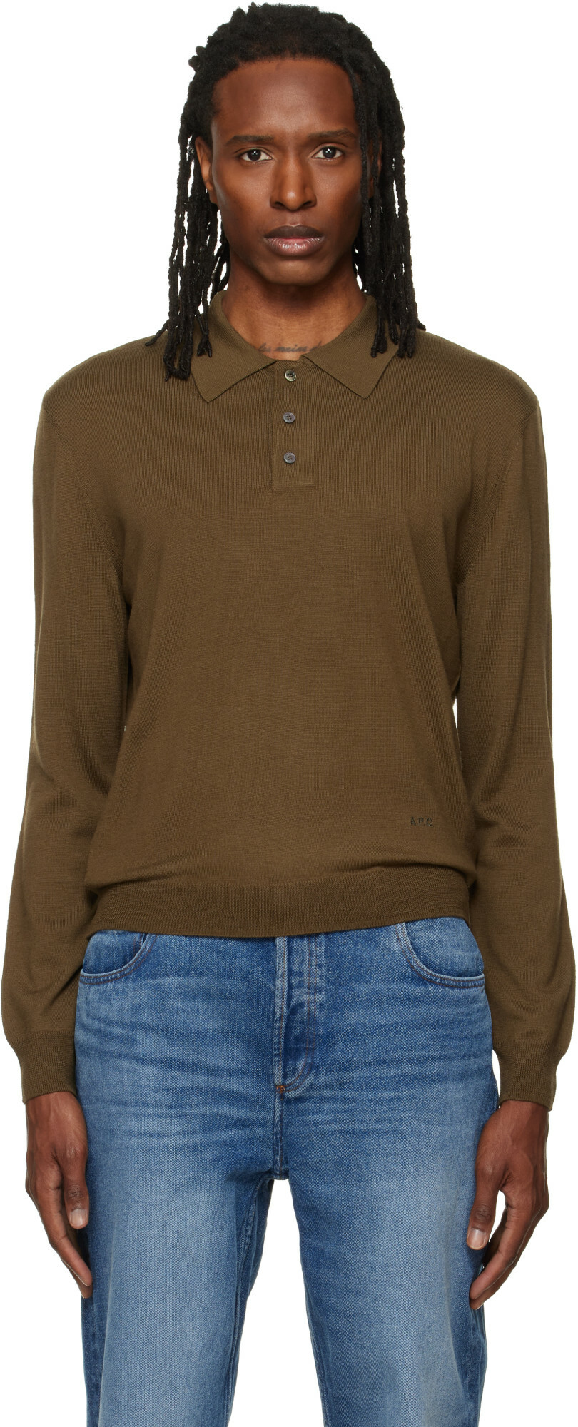A.P.C. Khaki Wool Polo