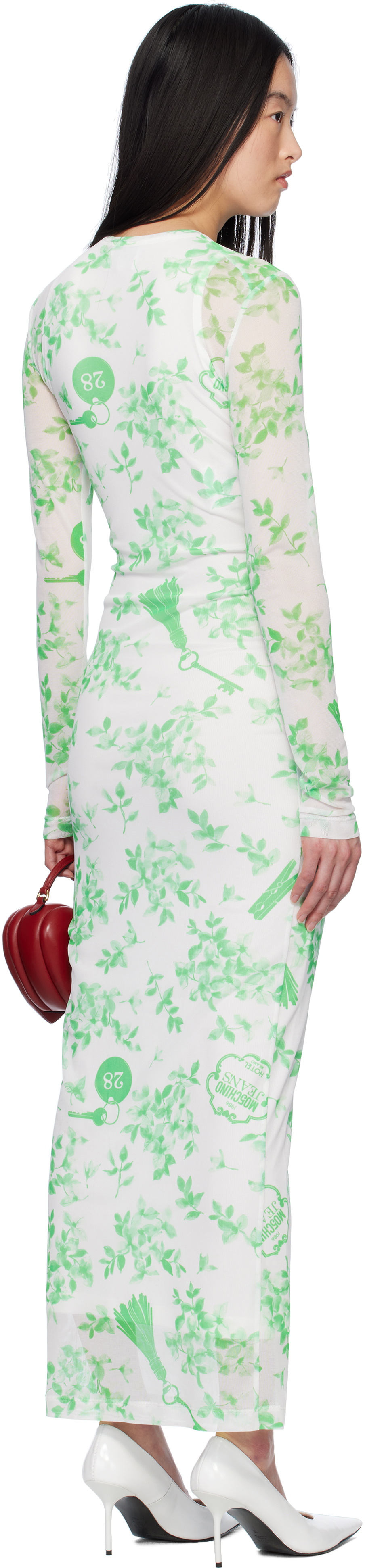 Moschino Jeans Green & White Floral Print Mesh Maxi Dress
