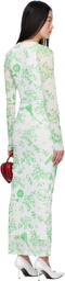 Moschino Jeans Green & White Floral Print Mesh Maxi Dress