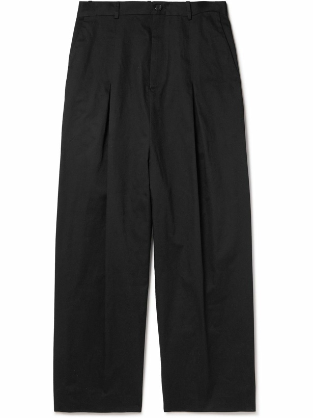 Photo: LOEWE - Straight-Leg Embellished Pleated Cotton-Drill Trousers - Black