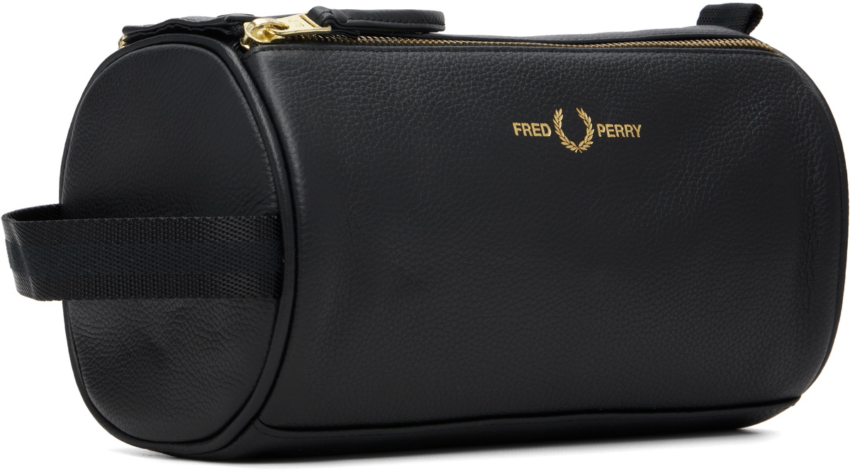 Fred Perry Black Tumbled Leather Wash Bag