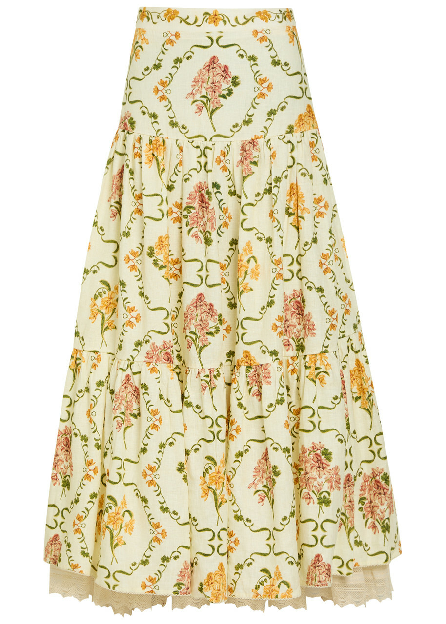Agua BY Agua Bendita Anis Floral-print Linen Maxi Skirt Multicoloured