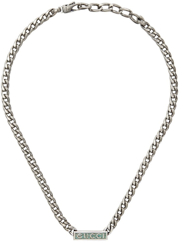 Photo: Gucci Silver Enamel Logo Necklace
