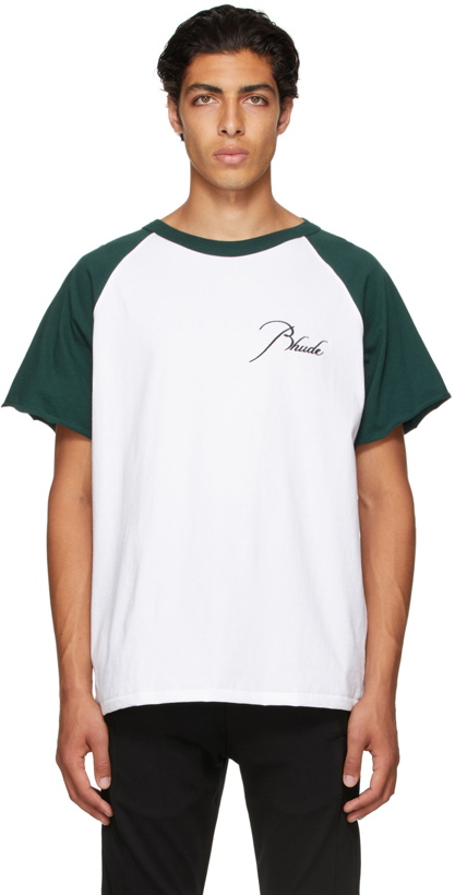 Photo: Rhude Green & White Raglan Logo T-Shirt