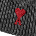 AMI Men's A Heart Logo Beanie in Grey/Red