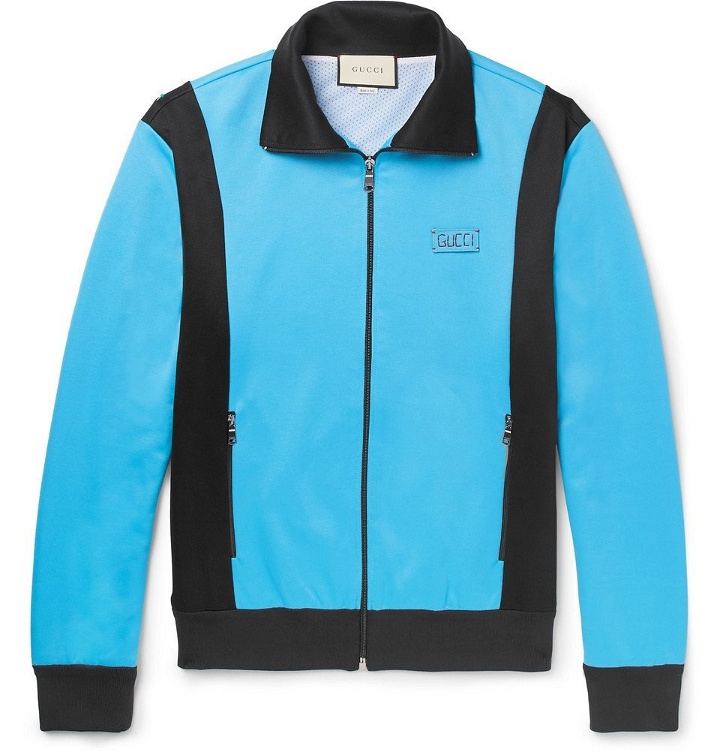 Photo: Gucci - Slim-Fit Appliquéd Jersey Zip-Up Sweater - Men - Blue